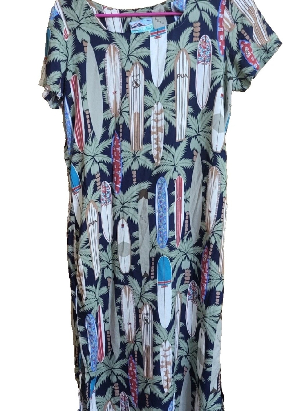 Reyn Spooner Vintage Hawaiian Surfboard Tropical Dress Short Sleeve Maxi 90s XS